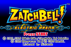 Zatch Bell! Electric Arena title screen for GameBoy Advance